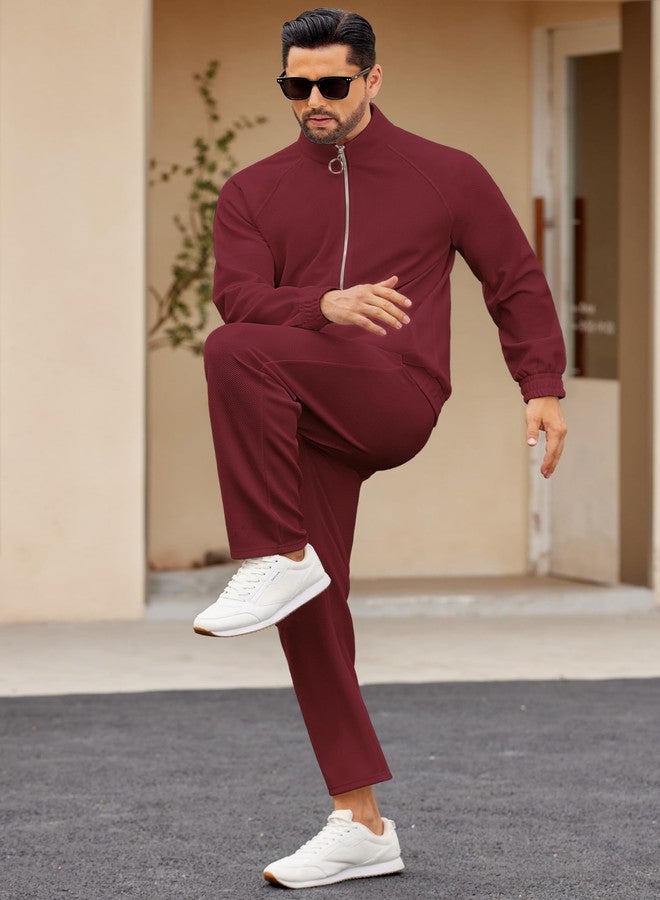 COOFANDY Mens Athletic Sweat Suits Casual Tracksuit 2 Pieces Set Jogging Sweatsuit Suit Outfits Wine Red Medium - Image 3